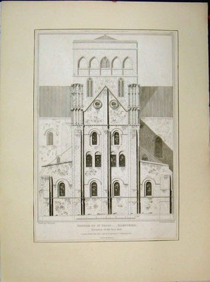 Original alter antiker Druck 1818 Kirche St Cross Hampshire Elevation East End