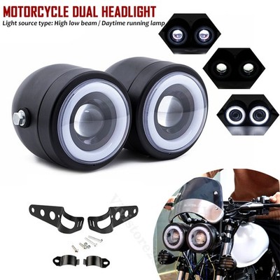 Motorcycle Twins Dual Headlight Double Headlamp witth Bracket For Street Fighter
