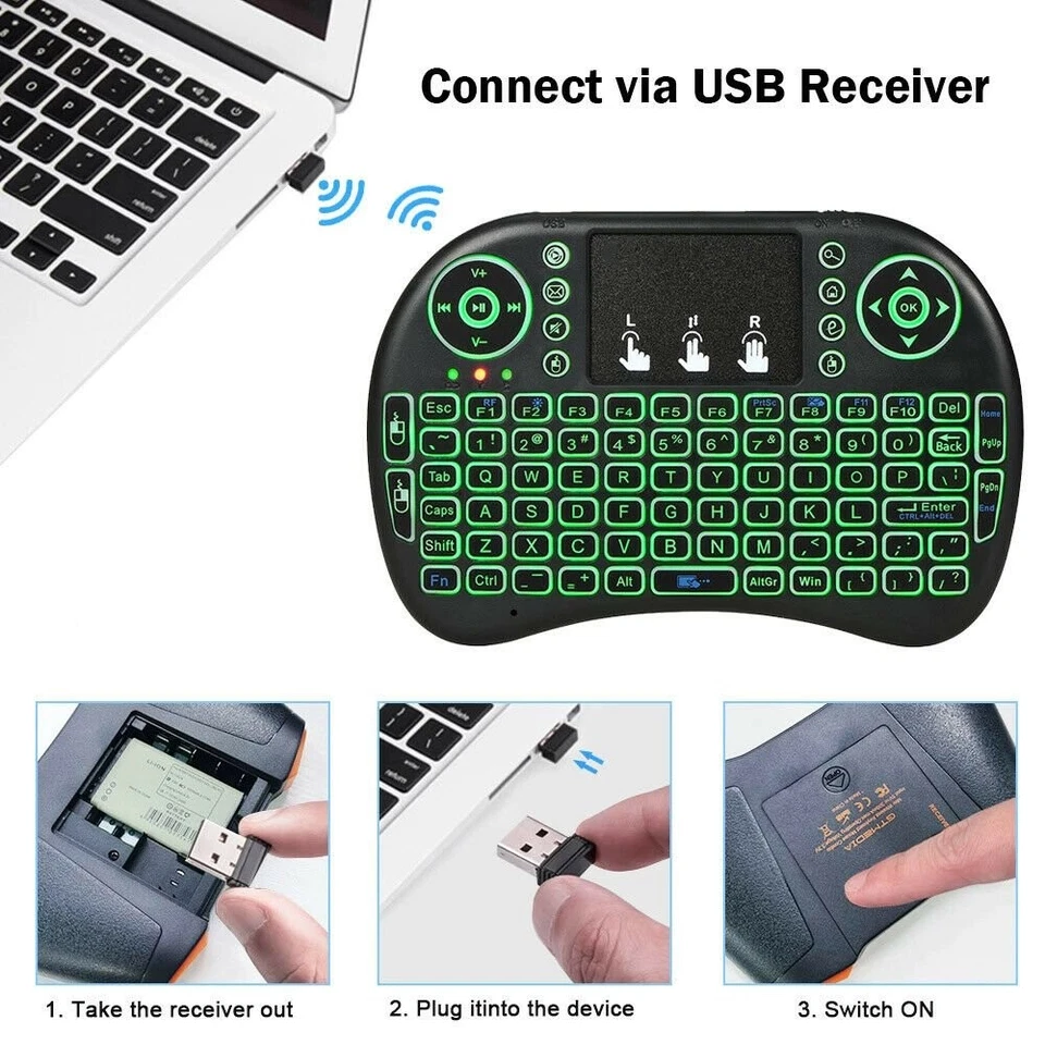 Mini Wireless Tastatur i8 mit Multitouch Touchpad PC Smart TV LED RGB Keyboard - Bild 3 von 4