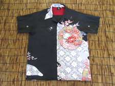 Vintage Kimono Remake Aloha Shirt M Silk Handmade Japan Haori Fabric 832 NEW