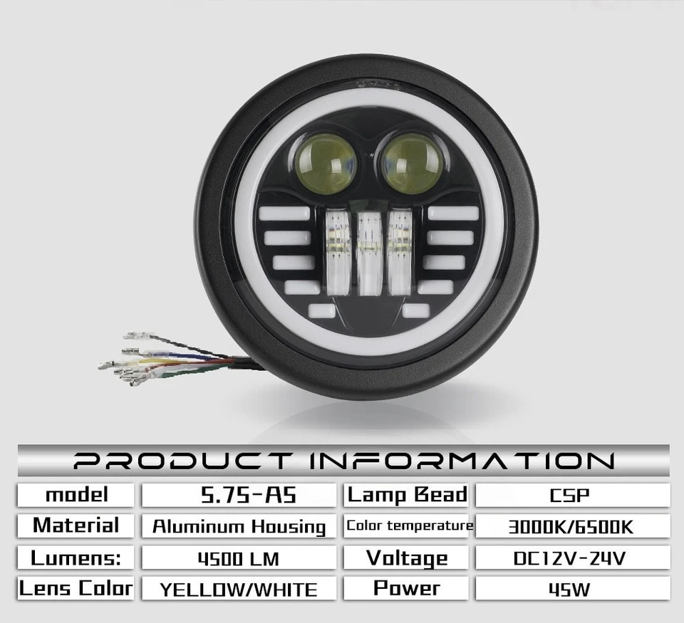 1PCS 5.75-Inch Led Headlights With Drl Turn Signal For Classic Motorcycle - Image 3 of 4