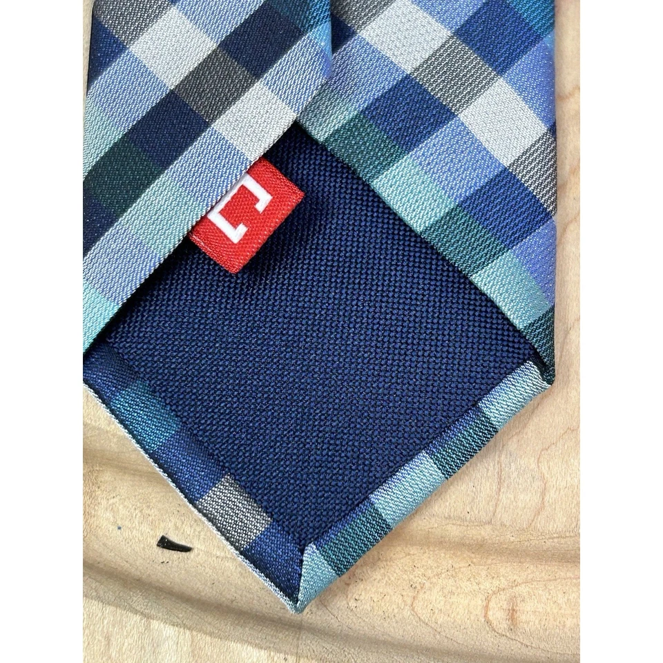 Gravata Chaps xadrez azul masculina juvenil xadrez preppy igreja - Imagem 4 de 4