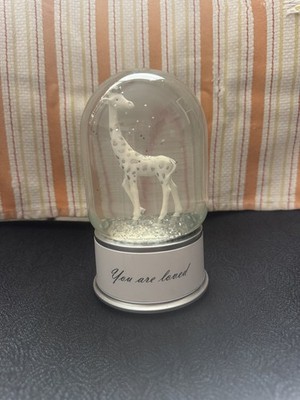 MUSICAL SILVER GLITTER SNOW GLOBE GIRAFFE/CROWN ~ ''YOU ARE LOVED'' WHITE/SILVER