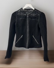 Womens Rebecca Taylor Designer Black Wool Tweed Quilted ZipUp Moto Jacket Size 2