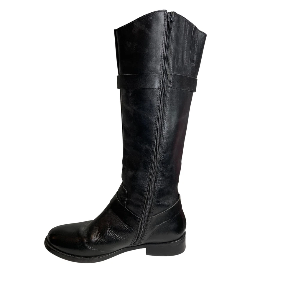 Botas femininas Matisse Militia couro preto altura do joelho fivela zíper tamanho 7M Moto - Imagem 2 de 4