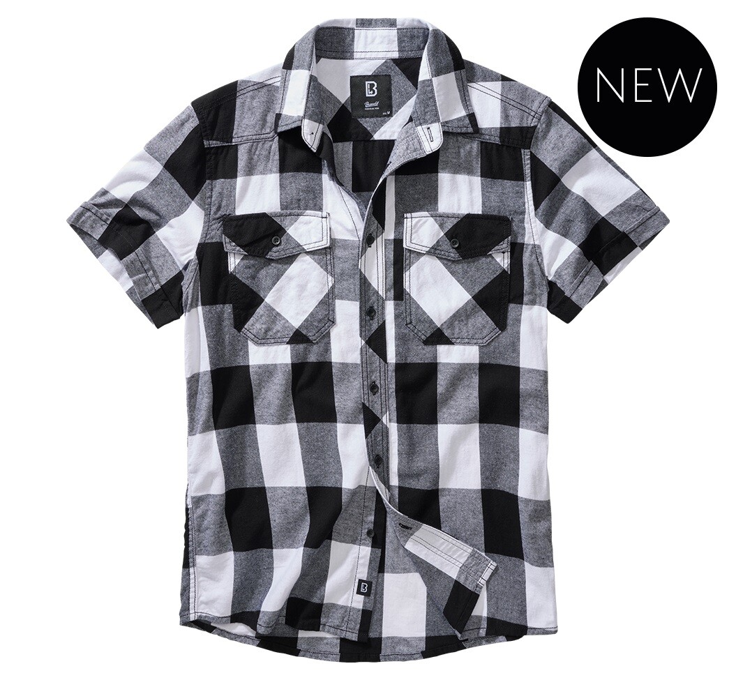 Brandit Men's Short Sleeve Checkered Shirt Oversized White