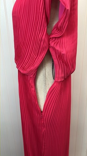 Lotus by Lotus Threads All Over Pleated Grecian Hot Pink Gown Sz 10 - Picture 6 of 9