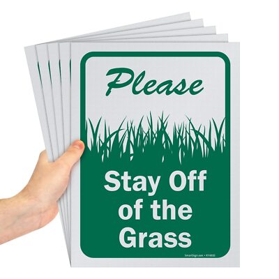 5 Pack 12x9'' Please Stay Off The Grass Sign Green White 10 mil Polystyrene