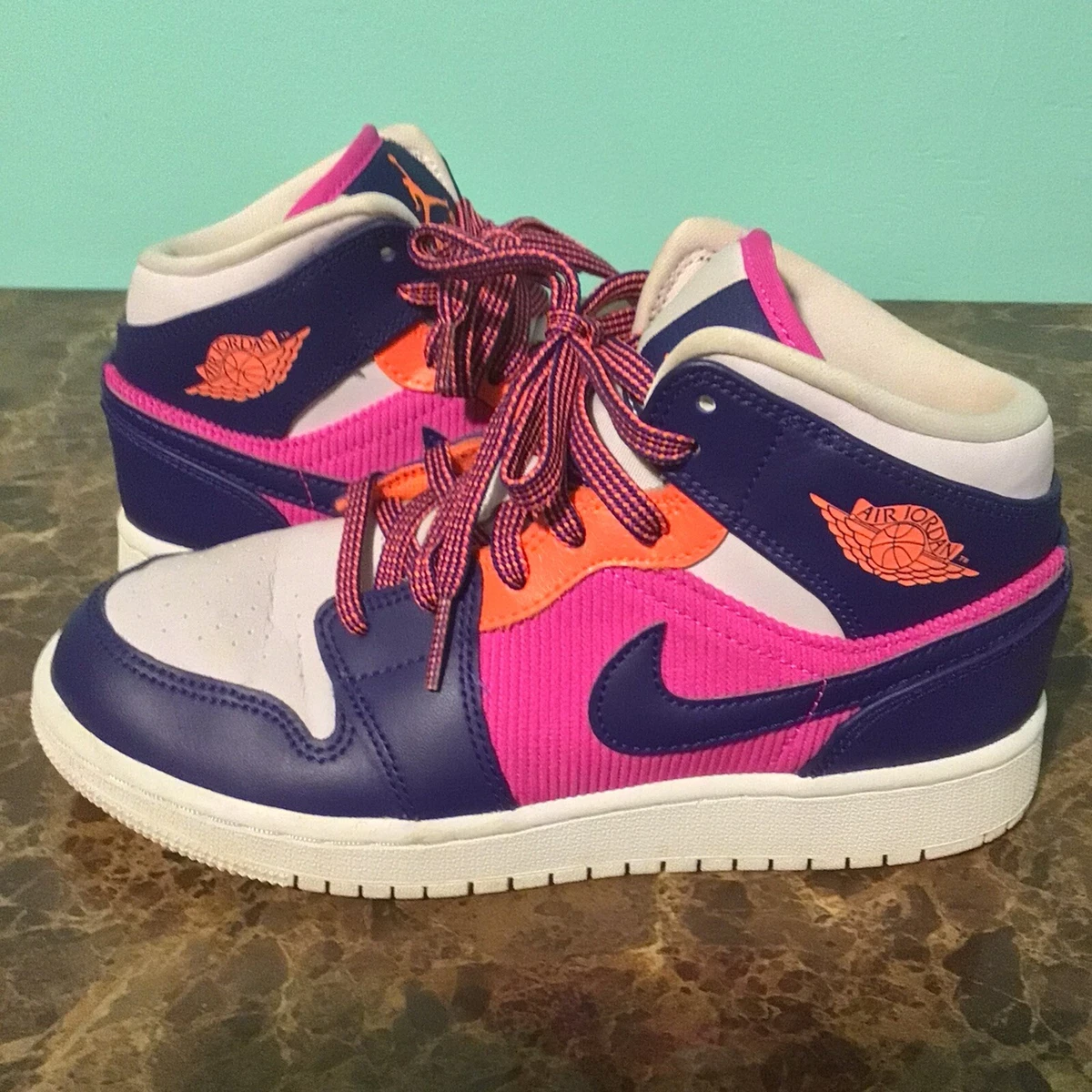 Size 3.5Y - 555112-602 Nike Air Jordan 1 Mid GS Fire Pink-Barely Purple |  eBay