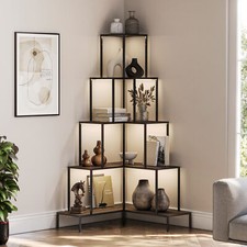 5-Tier Corner Bookshelf with RGB Light, 66" Tall L-Shaped Bookcase
