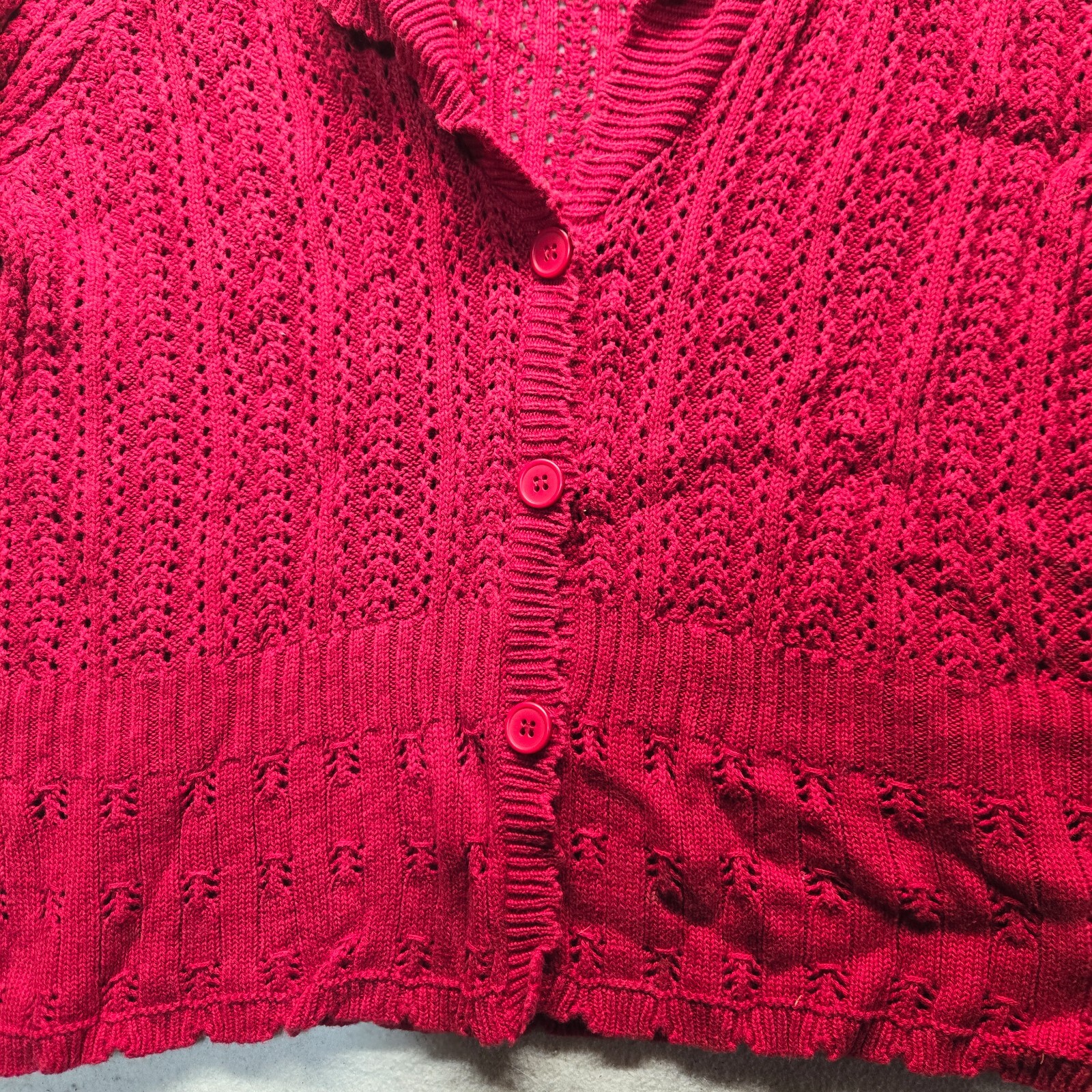 Vintage Notations Solid Red Knit Button Front Lon… - image 4