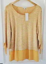 Notations Peach & Cream 3/4 Sleeve + Bows Sweater w/ Striped Built-In, XL, NWT