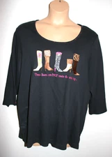 Womens Quacker Factory These Boots are NOT Made for Walking Black 2X Top