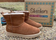 NEW Ladies Skechers Chestnut Brown Leather Luxury Chillz Boots / Booties 167361