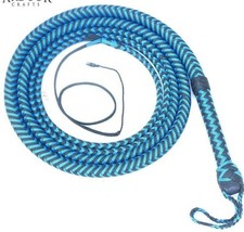 Leather Bull Whips 6 to 16 Foot 16 Plaits Blue Nylon Para-Cord Bullwhip