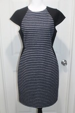 J Crew Blue Gray Striped Brigitte Midi Dress Cap Sleeve Wool Poly Blend Size 6