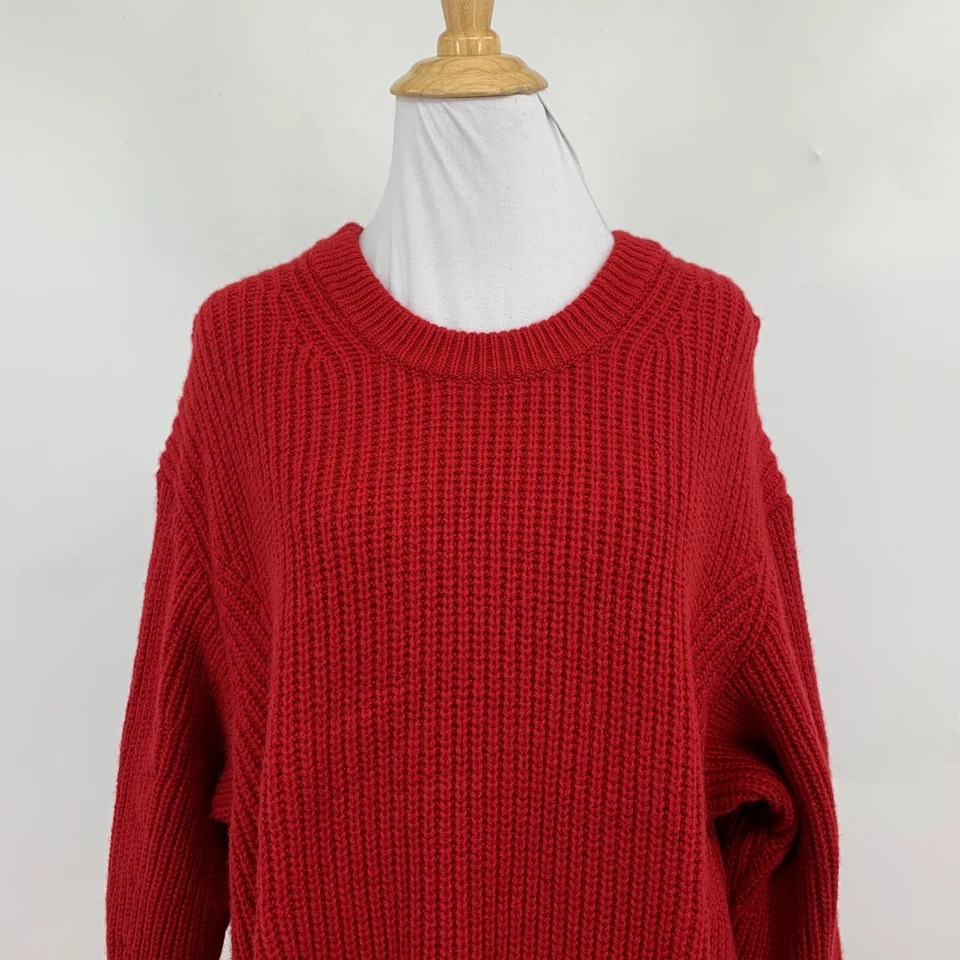 Athleta свитер женщин L большой красный каскад экипажа шерстяная смесь вязаный ребристый пуловер - Изображение 3 из 4