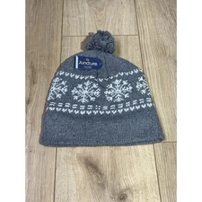 Juncture Knit Beanie Hat Winter Warm Pom Pom Gray Snowflake
