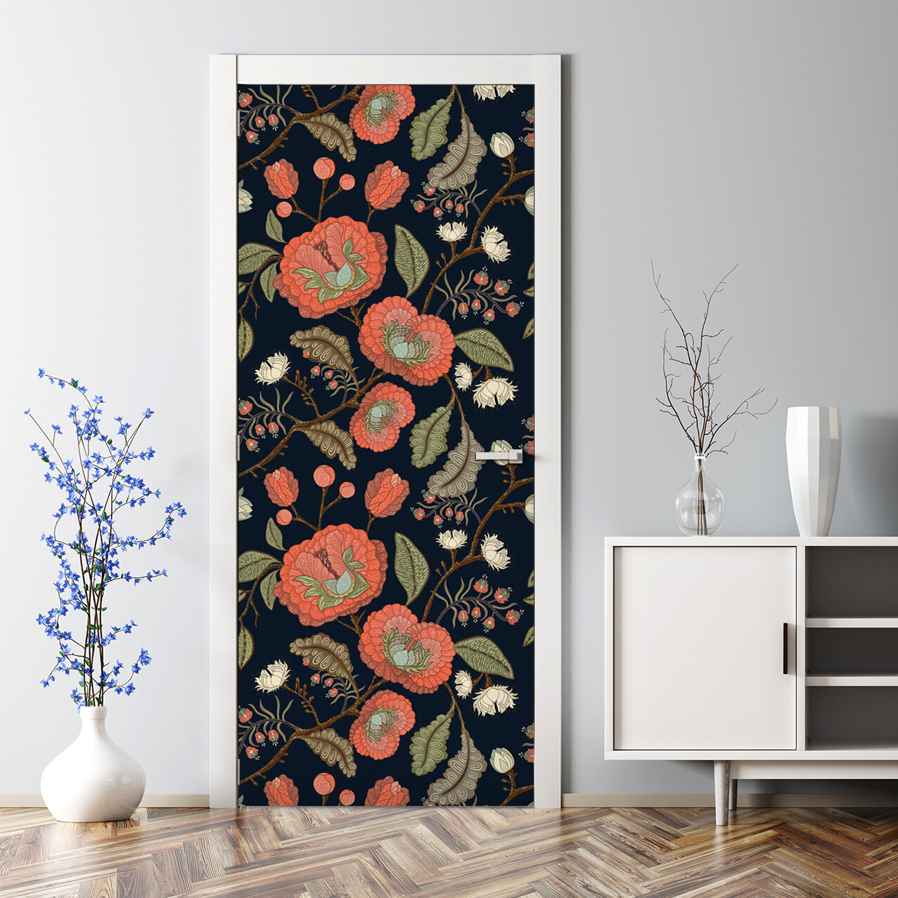 Retro Flowers Bubble Free | Vintage Botanical Decor | Repositionable Door Decal