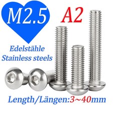Button Head Socket Cap Screws Allen Hex Drive A2 Stainless Steel Din 7380 M2.5