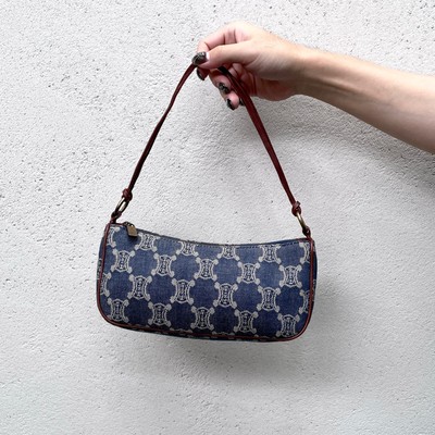 Auth CELINE Mini Navy Macadam Denim Accessories Pouch