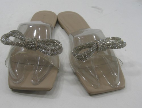 Bamboo NEW ladies CLEAR /SILVER bow SLIP ON OPEN TOE Sandals WOMEN Size 8 - Picture 2 of 4