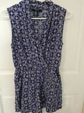 Forever 21 Size Medium Juniors Blue And White Romper Elastic Waist