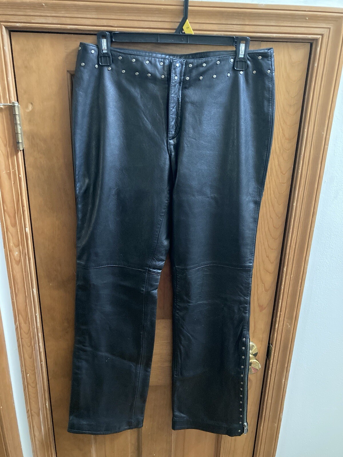 Women's Black Leather Studded Harley Davidson Pants Size 8