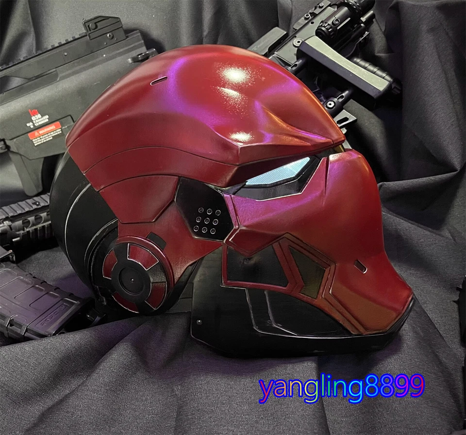 Red Hood Red Helmet 3D Print w/ Led Eyes Pale Rider Cosplay Mask Halloween Prop - Image 4 of 4