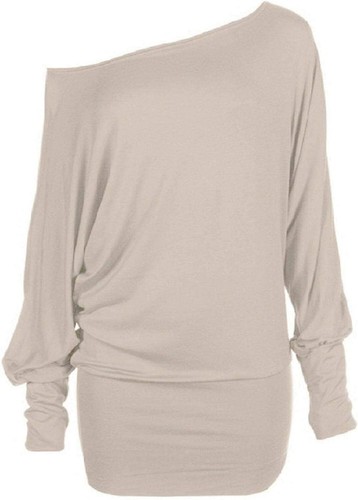 Women Long Sleeve One Off Shoulder Plain Baggy Batwing Top Oversized Party Shirt - Picture 21 of 26