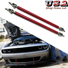 Red Adjustable Front Bumper Lip Splitter Strut Rod Tie Support Bar Universal 2pc