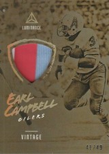 2018 Panini Luminance Vintage Materials Prime Gold #5 Earl Campbell/49
