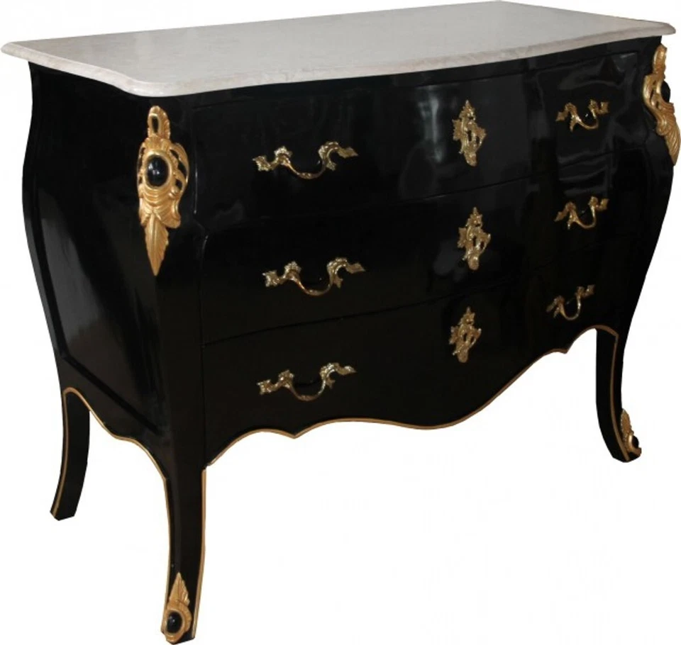 Casa Padrino Barock Luxus Kommode Schwarz / Gold / Weiß 110 cm - Barock Möbel - Bild 1 von 1
