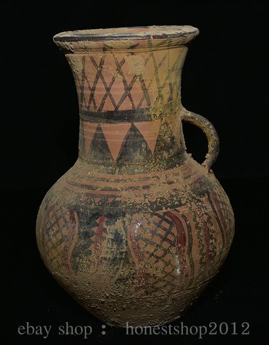 9.6" Ancient Chinese Han Painting Ceramic Dynasty Palace Bottle Jar Pitcher - Picture 1 of 11