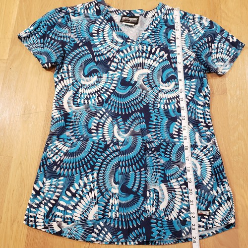 Greys Anatomy Barco Scrub Top Blue Short Sleeve Womens XS Patterned V Neck - Picture 5 of 10