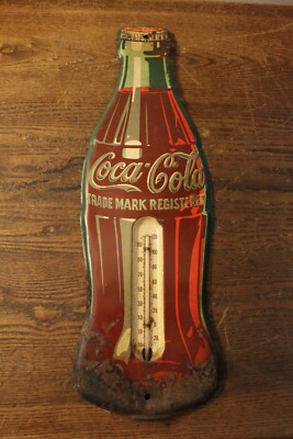 Vintage Wall Mount Metal Coca-Cola Thermometer 17'' Tall