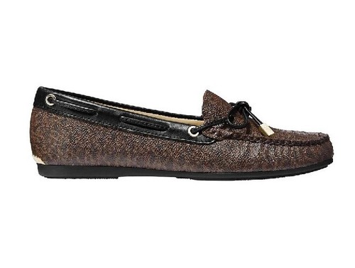 MK Michael Kors Sutton Moccasins Brown Black Leather Logo Loafers Size 9 - Picture 2 of 11