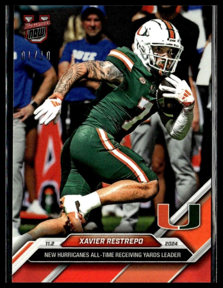 2024 Topps Bowman U Now 36 Xavier Restrepo Miami Hurricanes Leader Red 01/10