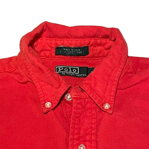 VTG Polo Ralph Lauren Button Down Shirt Boys 20 Red Flannel Solid Pony Logo USA - Picture 2 of 11