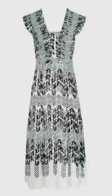 Reiss Avery Kleid schwarz weiß Plissee Rüschenbesatz UK 4 UVP 225 £ neu mit Etikett