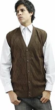 Mens Soft Alpaca Wool Knitted V Neck Sweater Button Golf Vest Diamond Design
