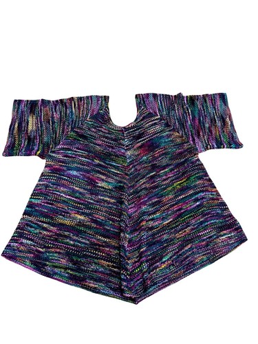 CCC Hand Knit Purple Multicolor Loose Fit Cardigan Sweater Short Sleeves Size LG - Picture 5 of 6