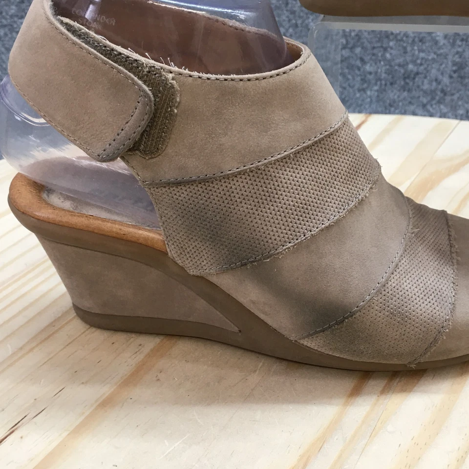 Botines Earth para mujer 5B gris cilantro punta abierta sin cordones informales de cuero Foto 2 de 4