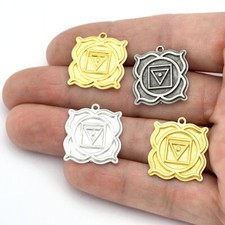 Chakra Muladhara Charms Shiny Gold-Silver ,Antique Silver Plated or Raw 5466