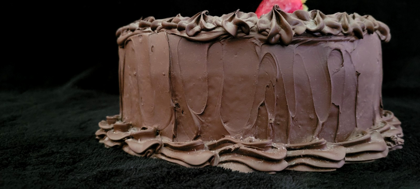 Vintage Fake Food Chocolate Icing Chocolate Slice out Cake with Strawberries 