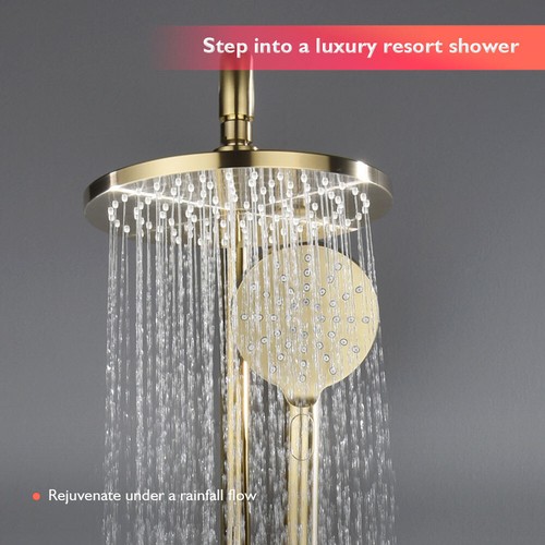 Decaura 9'' Rain Shower Head Set Brushed Gold Brass Gooseneck Shower Rail Combo - Picture 5 of 10