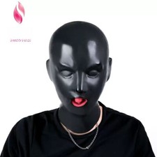 3D Latex Hood with Red Teeth Gag and Nasal Tubes Back Zipper Rubber Fetish Mask