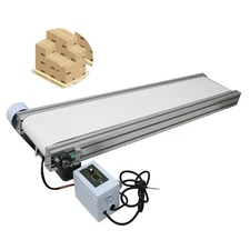 White Belt Conveyor Adjustable Speed 47.2"L×7.8"W PVC Systerm Transport Machine