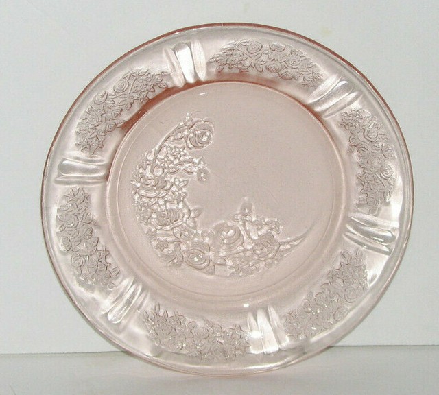 Vintage Pink Depression Glass Small Dessert Plate 6 Inch Rose Pattern