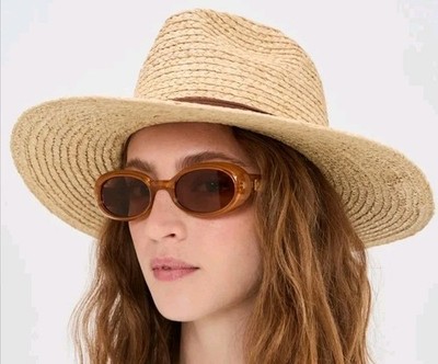 Hat Attack Raffia Continental Womens Hat SPF 50 Natural & Tobacco *NWT $172